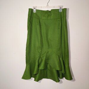 7Th Avenue Design Studio Linen Blend Ruffled Asymmetric Hem Skirt Size 14 Green